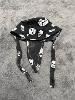 Skull Print Doo Rag Bandana Cotton Black White Red
